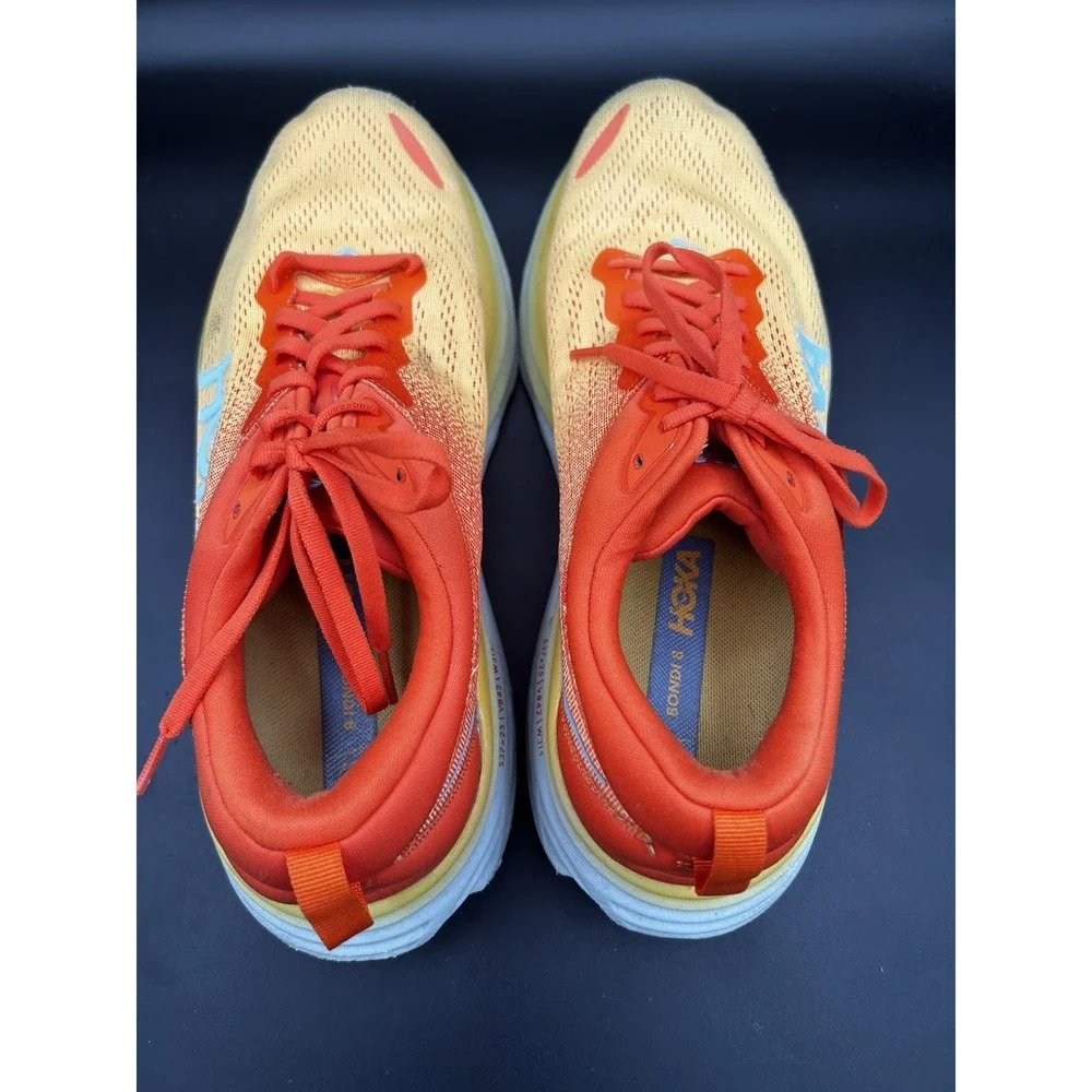 Hoka Bondi 8 Mens Running Shoes Size 11.5D Orange Yellow Gradient